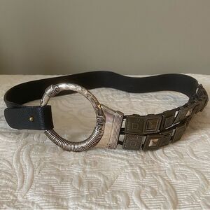 Chico’s Metal Mosaic Conchos Black Leather Belt Western Size Medium
